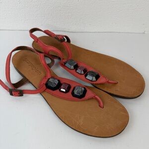 ScrapeDiem Hot Coral Gemstone Leather Sandals, 41